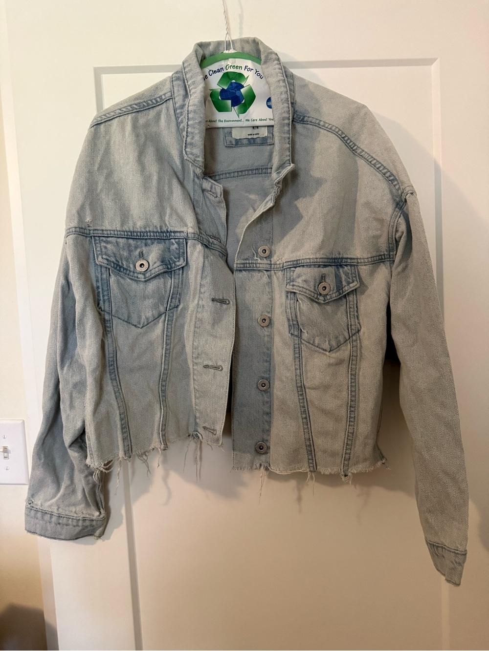 Cotton On Faded Light Blue Cropped Denim Jacket